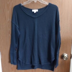 [3] Vintage America Navy Blue V-Neck Long Sleeve Sweater Size Small